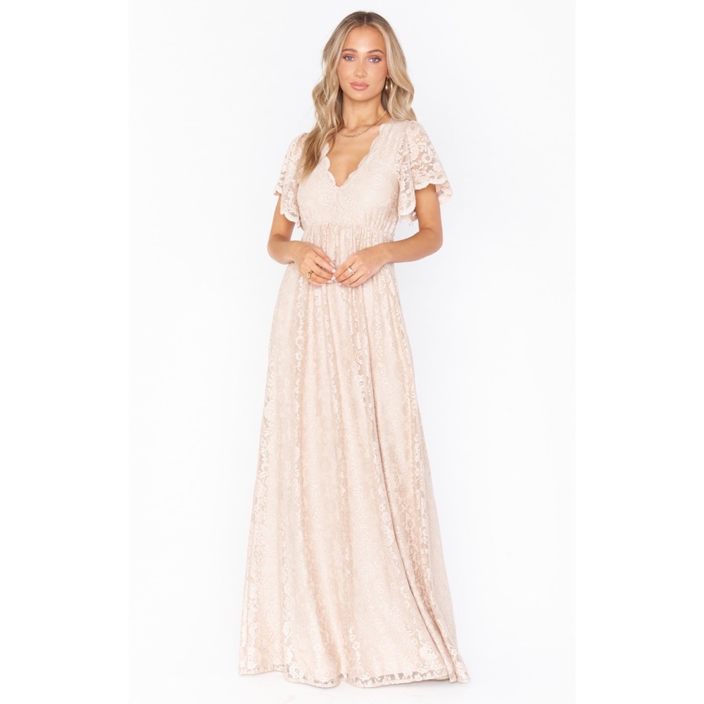 Show Me Your Mumu Sandra Maxi in Champagne Forever Lace 3X